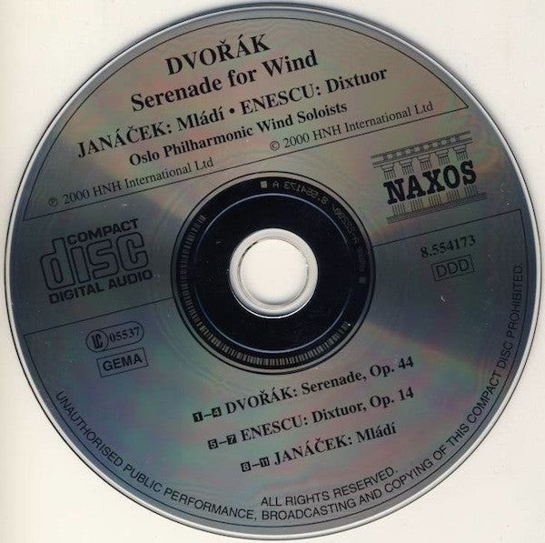 Dvořák* – Enescu* – Janáček* / Oslo Philharmonic Wind Soloists : Serenade For Wind / Mládí / Dixtuor (CD, Album)