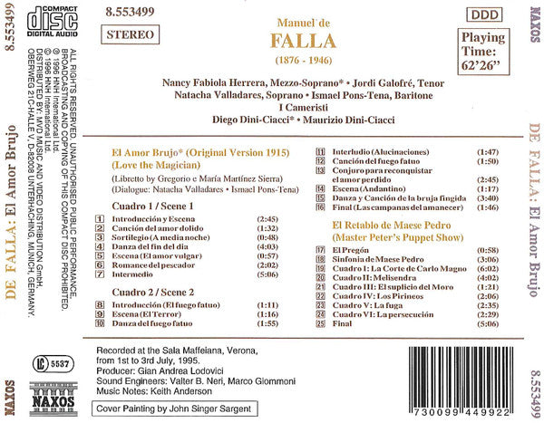 De Falla*, I Cameristi : El Amor Brujo - El Retablo De Maese Pedro (CD, Album)