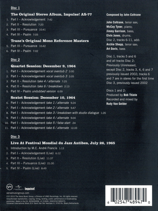 John Coltrane : A Love Supreme: The Complete Masters (3xCD, Album, RE, Sup)