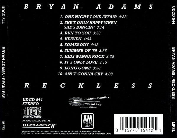Bryan Adams : Reckless (CD, Album, Ltd, RE, RM)