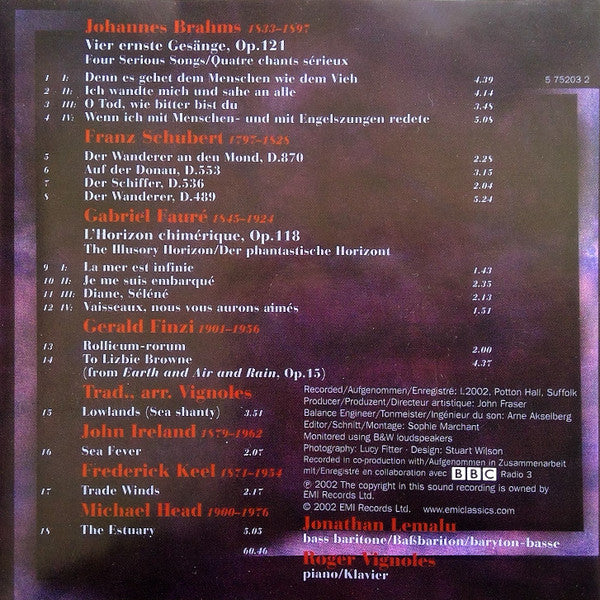 Jonathan Lemalu, Roger Vignoles : Songs (Brahms, Fauré, Finzi, Schubert) (CD)