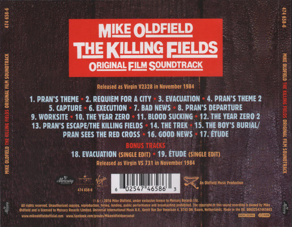 Mike Oldfield : The Killing Fields (Original Film Soundtrack) (CD, Album, RE, RM)