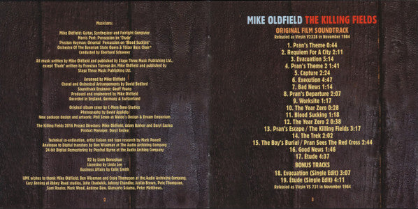 Mike Oldfield : The Killing Fields (Original Film Soundtrack) (CD, Album, RE, RM)