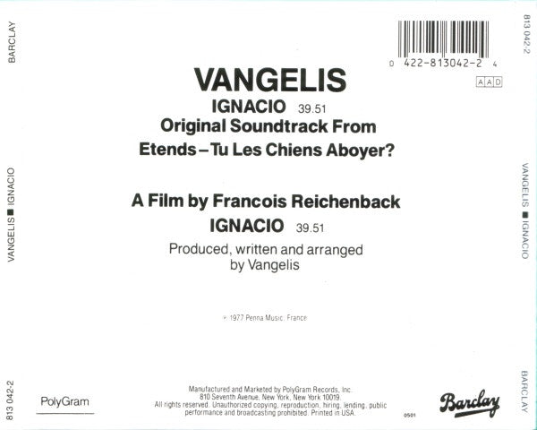 Vangelis : Ignacio (CD, Album, RE, PMD)