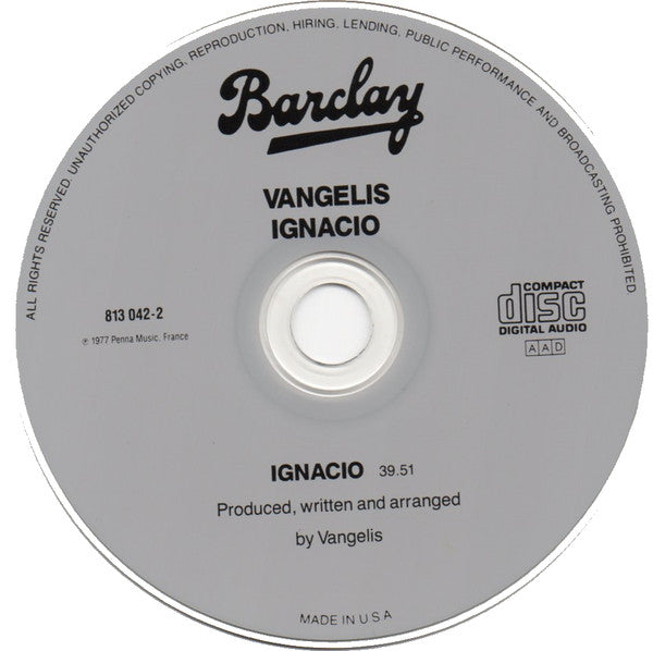 Vangelis : Ignacio (CD, Album, RE, PMD)