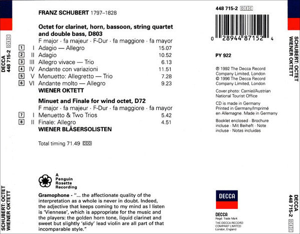 Schubert* - Wiener Oktett : Octet (CD, Comp)