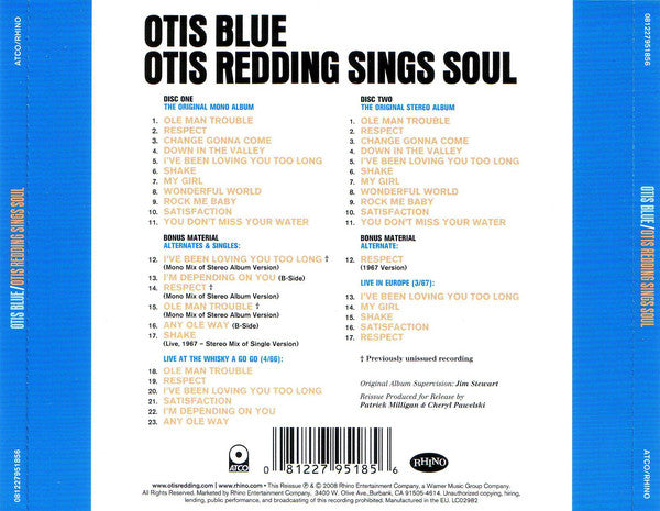 Otis Redding : Otis Blue / Otis Redding Sings Soul (CD, Album, Mono, RE, RM + CD, Album, RE, RM + RP, )