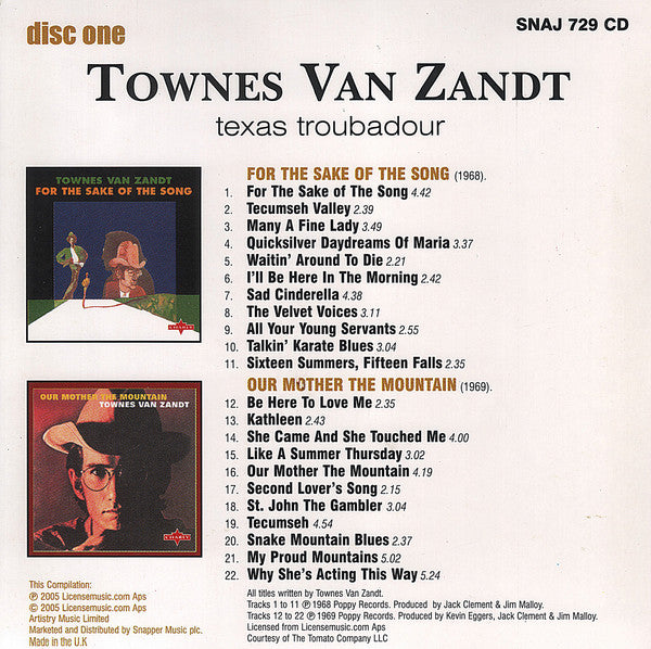 Townes Van Zandt : Texas Troubadour (4xCD, Album, RM, Com + Box, Comp, RE)