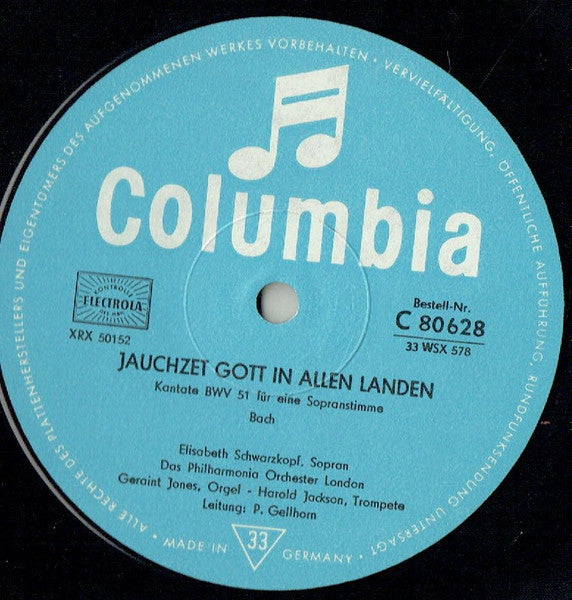 Elisabeth Schwarzkopf, Bach*, Mozart* : BACH : Kantate Nr. 51 &quot;Jauchzet Gott In Allen Landen&quot; / MOZART Motette KV 165 &quot;Exsultate Jubilate&quot; (LP, Album)