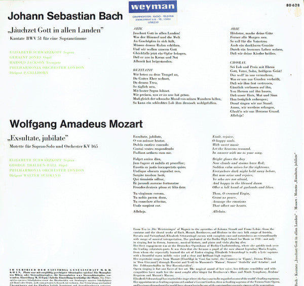 Elisabeth Schwarzkopf, Bach*, Mozart* : BACH : Kantate Nr. 51 &quot;Jauchzet Gott In Allen Landen&quot; / MOZART Motette KV 165 &quot;Exsultate Jubilate&quot; (LP, Album)