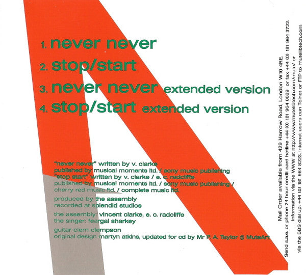 The Assembly : Never Never (CD, Single, RE)