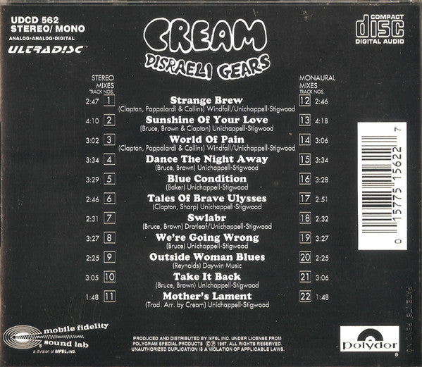 Cream (2) : Disraeli Gears (CD, Album, Mono, RE, RM, 24k)