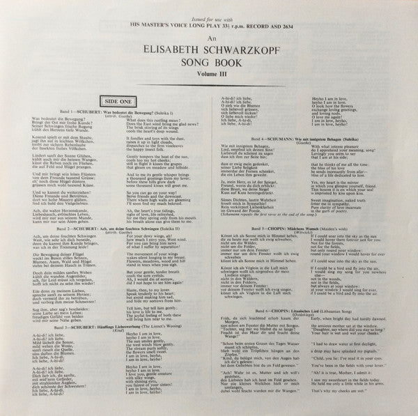 Elisabeth Schwarzkopf : An Elisabeth Schwarzkopf Song Book, Vol. 3 (LP, Album)