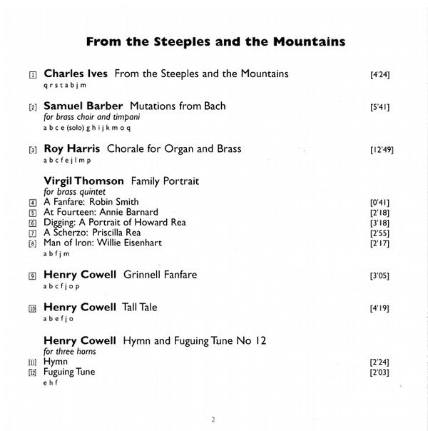 Barber* · Carter* · Cowell* · Glass* · Harris* · Ives* · Ruggles* · Thomson* - The London Gabrieli Brass Ensemble, Christopher Larkin : From The Steeples And The Mountains (American Music For Brass) (CD, Album, RE)