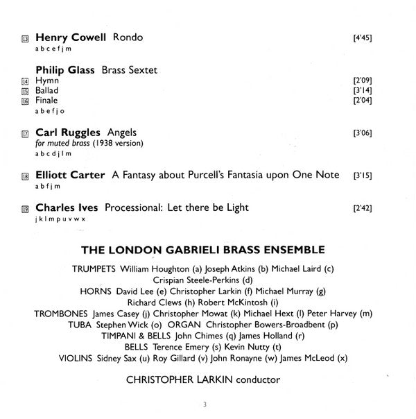 Barber* · Carter* · Cowell* · Glass* · Harris* · Ives* · Ruggles* · Thomson* - The London Gabrieli Brass Ensemble, Christopher Larkin : From The Steeples And The Mountains (American Music For Brass) (CD, Album, RE)