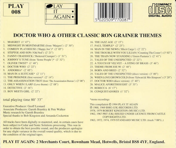 Ron Grainer : Doctor Who &amp; Other Classic Ron Grainer Themes (CD, Comp, RM)