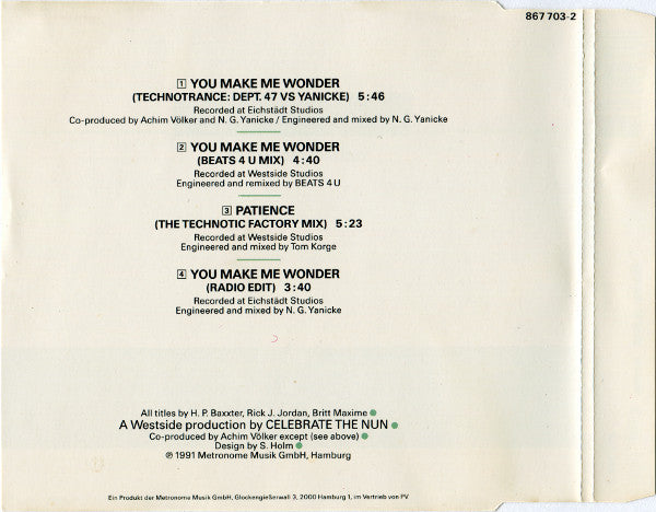 Celebrate The Nun : You Make Me Wonder (CD, Maxi)