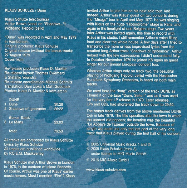 Klaus Schulze : Dune (CD, Album, RE, Dig)