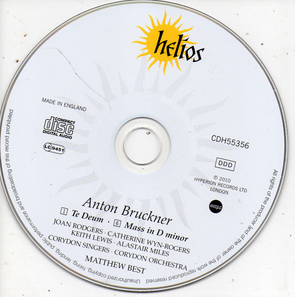 Bruckner* - Joan Rodgers • Catherine Wyn-Rogers • Keith Lewis (4) • Alastair Miles, Corydon Singers • Corydon Orchestra • Matthew Best (2) : Te Deum • Mass In D Minor (CD, Album, RE)
