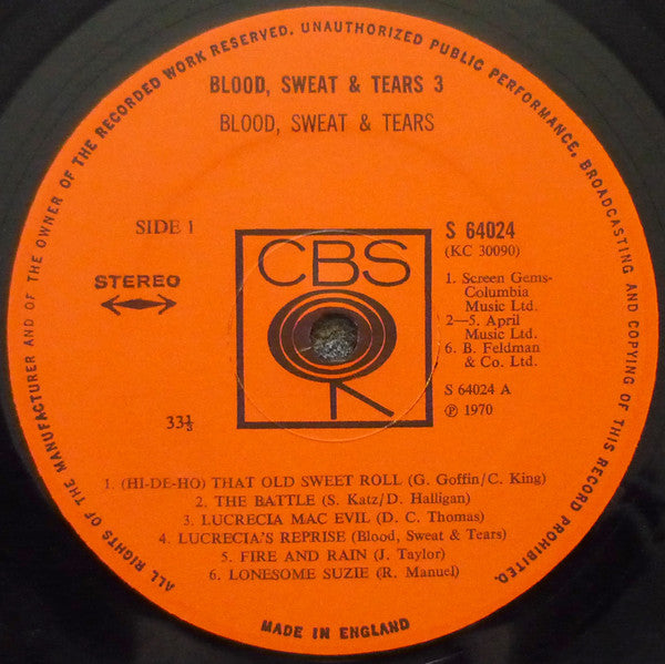 Blood, Sweat &amp; Tears* : Blood, Sweat &amp; Tears 3 (LP, Album, Gat)