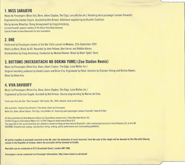 Passengers : Miss Sarajevo (CD, Single)