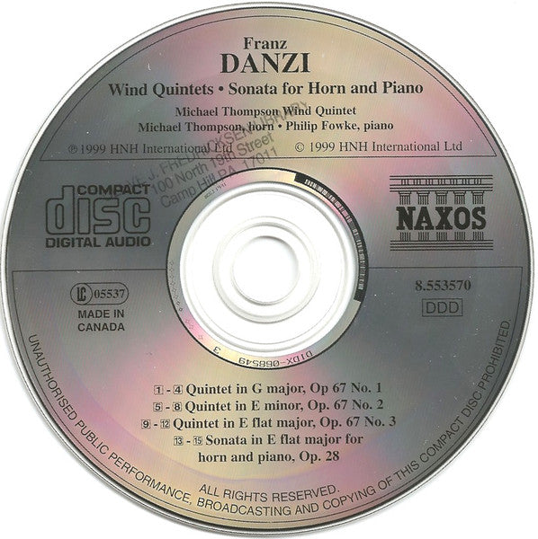 Franz Danzi - Michael Thompson Wind Quintet, Michael Thompson (2), Philip Fowke : Wind Quintets, Op. 67, Nos. 1-3 (CD, Album)