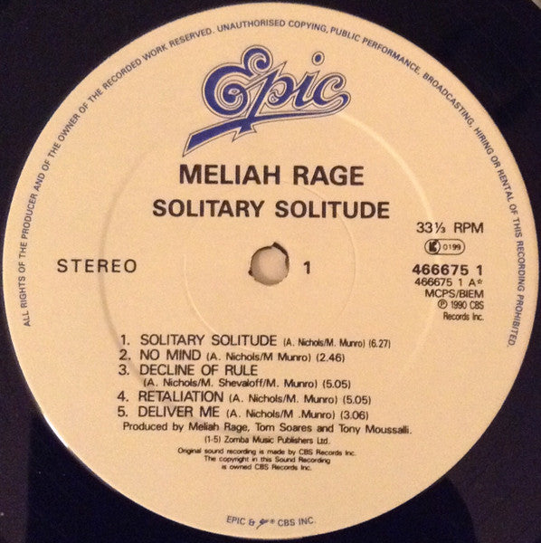 Meliah Rage : Solitary Solitude (LP, Album)