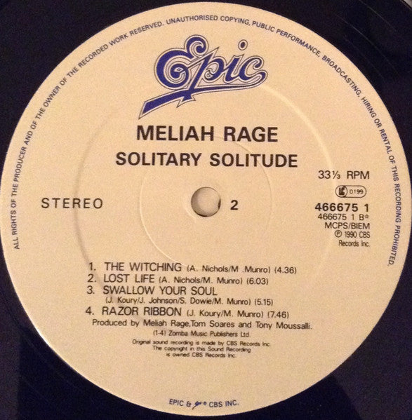 Meliah Rage : Solitary Solitude (LP, Album)
