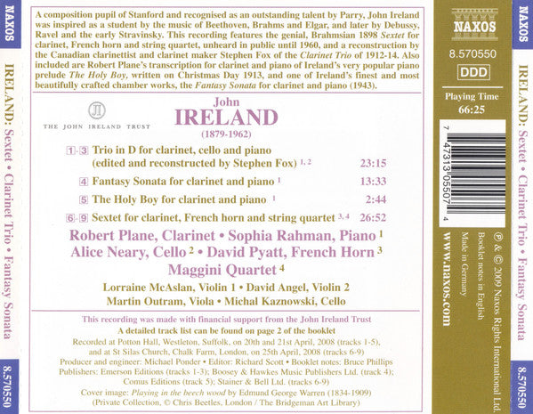 Ireland* - Robert Plane • Sophia Rahman • Alice Neary • David Pyatt • Maggini Quartet* : Sextet • Clarinet Trio • Fantasy Sonata • The Holy Boy (CD, Album)
