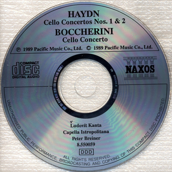 Haydn* - Boccherini*, Ludovít Kanta, Capella Istropolitana, Peter Breiner : Cello Concertos Nos. 1 And 2 / Cello Concerto (CD, Album, RE)