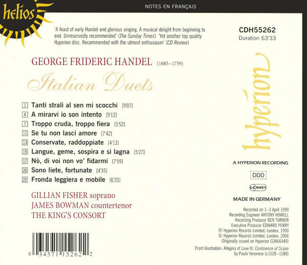 Handel* - Gillian Fisher · James Bowman (2) · The King's Consort : Italian Duets (CD, Album, RE)