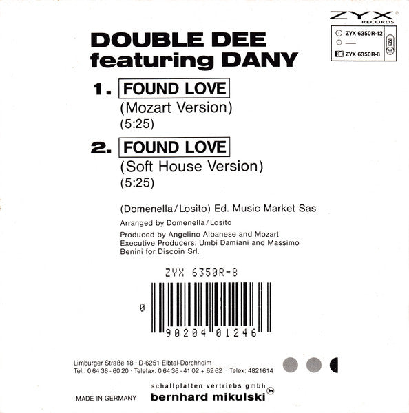 Double Dee Featuring Dany : Found Love (Remixes) (CD, Maxi)