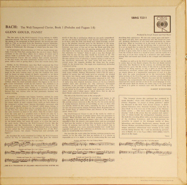 Bach* / Glenn Gould : The Well-Tempered Clavier, Book I, Preludes And Fugues 1-8 (LP)