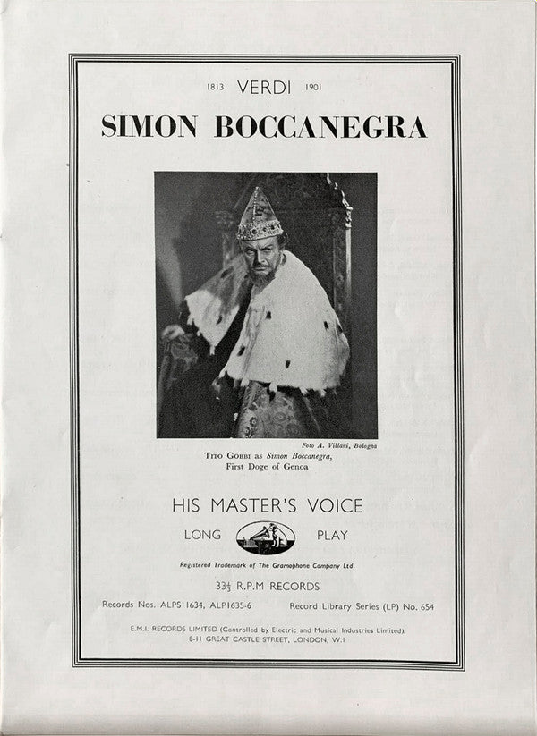 Giuseppe Verdi, Tito Gobbi, Boris Christoff, Victoria De Los Angeles, Giuseppe Campora, Gabriele Santini (2) : Simon Boccanegra (Box, Album + LP, S/Sided, Mono + 2xLP, Mono)