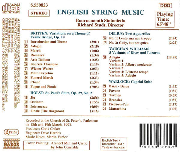 Britten* • Holst* • Delius* • Vaughan Williams* • Warlock*, Bournemouth Sinfonietta Director Richard Studt : English String Music (CD, Album)