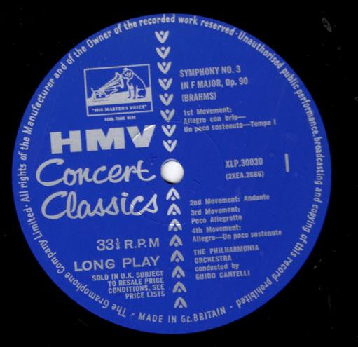 Johannes Brahms, Robert Schumann, Philharmonia Orchestra, Guido Cantelli : Brahms Symphony No. 3 In F Major Opus 90, Schumann Symphony No. 4 In D Minor Opus 120 (LP, Album, Mono)