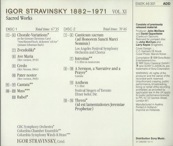Igor Stravinsky : Edition: Sacred Works - Vol. XI (2xCD)