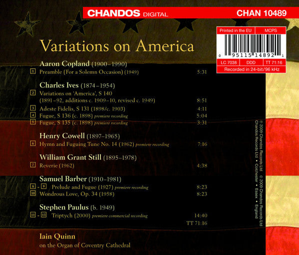 Iain Quinn : Variations On America (Iain Quinn Plays American Organ Works On The Organ Of Coventry Cathedral) (CD, Album)