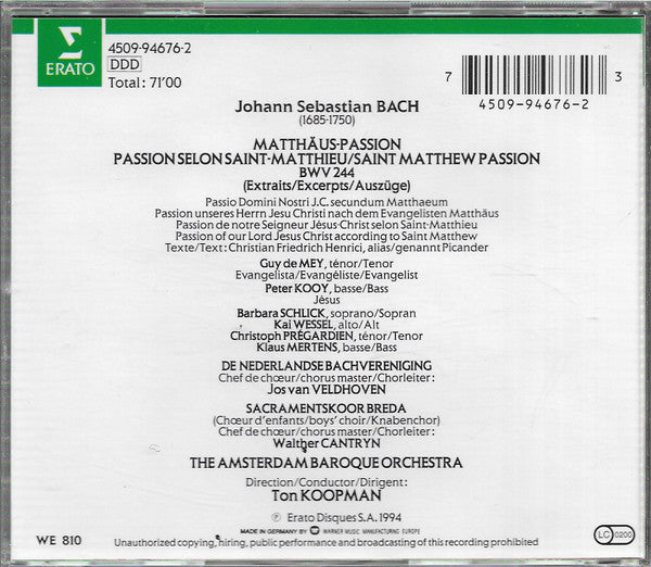 J.S. Bach*, Ton Koopman : Bach / Matthäus-Passion (Excerpts) (CD, Comp)
