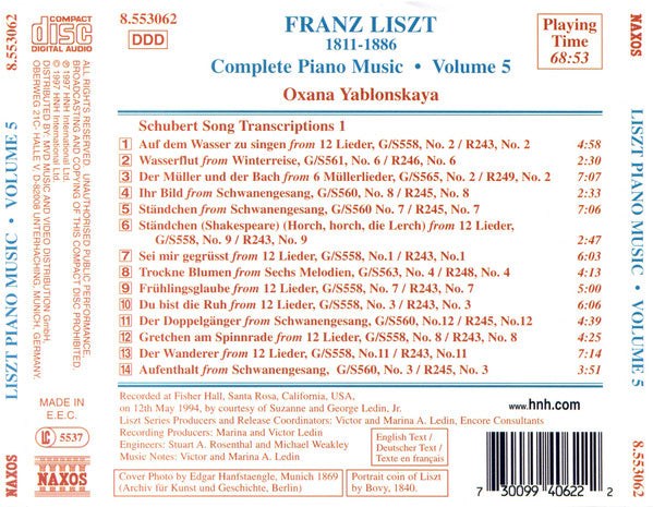 Franz Liszt, Oxana Yablonskaya : Schubert Song Transcriptions (CD, Album)