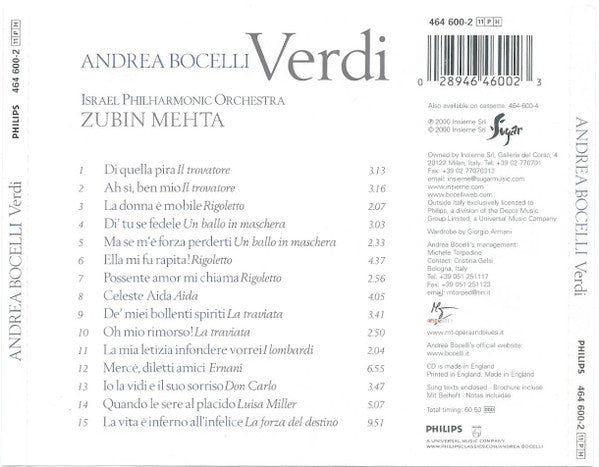 Andrea Bocelli : Verdi (CD, Album)