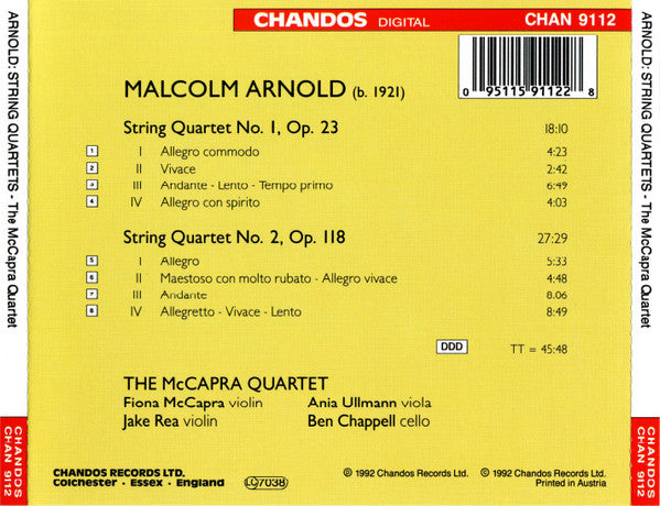 Malcolm Arnold, The McCapra Quartet : String Quartets 1 &amp; 2 (CD, Album)