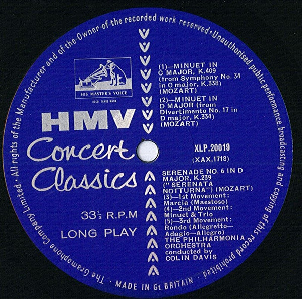 Mozart* - Philharmonia Orchestra, Colin Davis* : Night Music (LP, Mono)