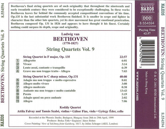 Beethoven* - Kodály Quartet : Complete String Quartets Vol. 9 - Op. 135 In F Major - Op. 131 In C Sharp Minor (CD, Album)