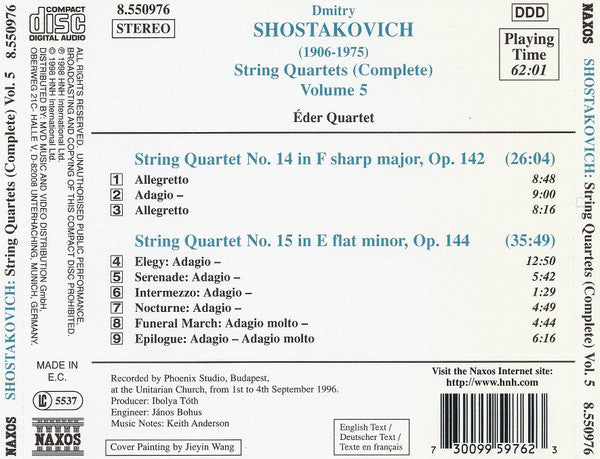 Shostakovich* - Éder Quartet : String Quartets (Complete) Volume 5 (Nos. 14 And 15) (CD)
