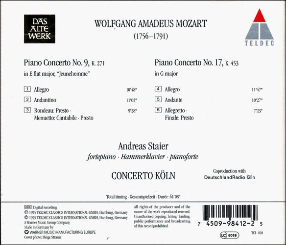 Andreas Staier, Concerto Köln : Mozart - Piano Concertos Nos. 9 &quot;Jeunehomme&quot; &amp; 17 (CD)