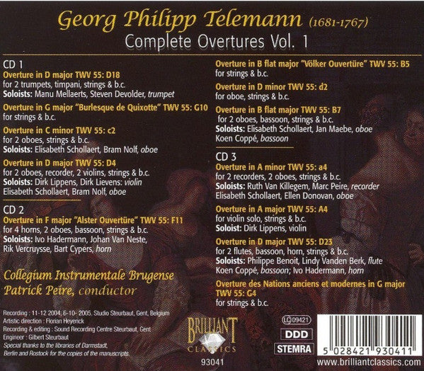 Telemann* - Collegium Instrumentale Brugense, Patrick Peire : Complete Overtures Vol. 1 (3xCD)