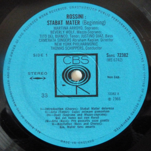 Rossini*, Thomas Schippers, The New York Philharmonic Orchestra : Stabat Mater (LP, Album, RE)