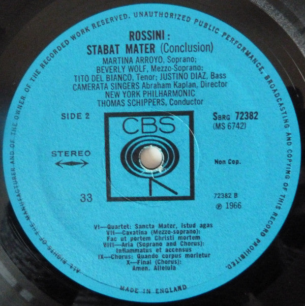 Rossini*, Thomas Schippers, The New York Philharmonic Orchestra : Stabat Mater (LP, Album, RE)