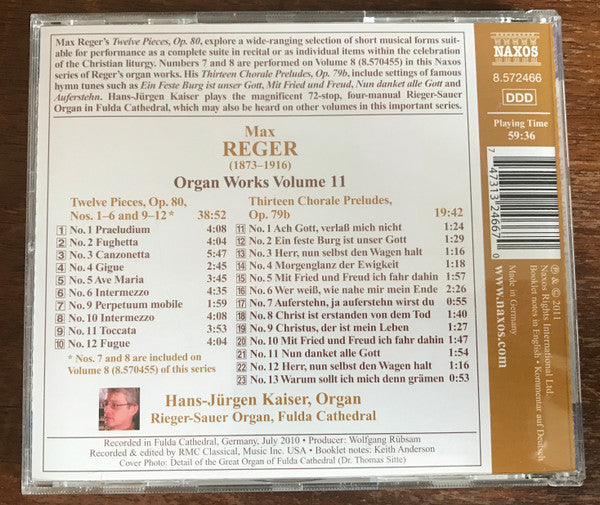 Max Reger, Hans-Jürgen Kaiser : Organ Works Volume 11 - Chorlae Preludes, Op. 79b / Twelve Pieces, Op. 80  (CD, Album)